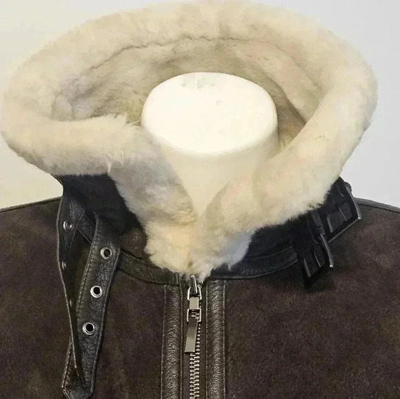 Vintage St. John's Bay Brown Leather Aviator Pilot Jacket with Sherpa Trim - Picture 6 of 16